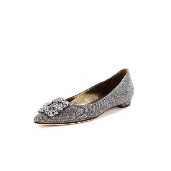 Manolo Blahnik Women's Hangisi Flats Glitter Fabric - Picture 1 of 6